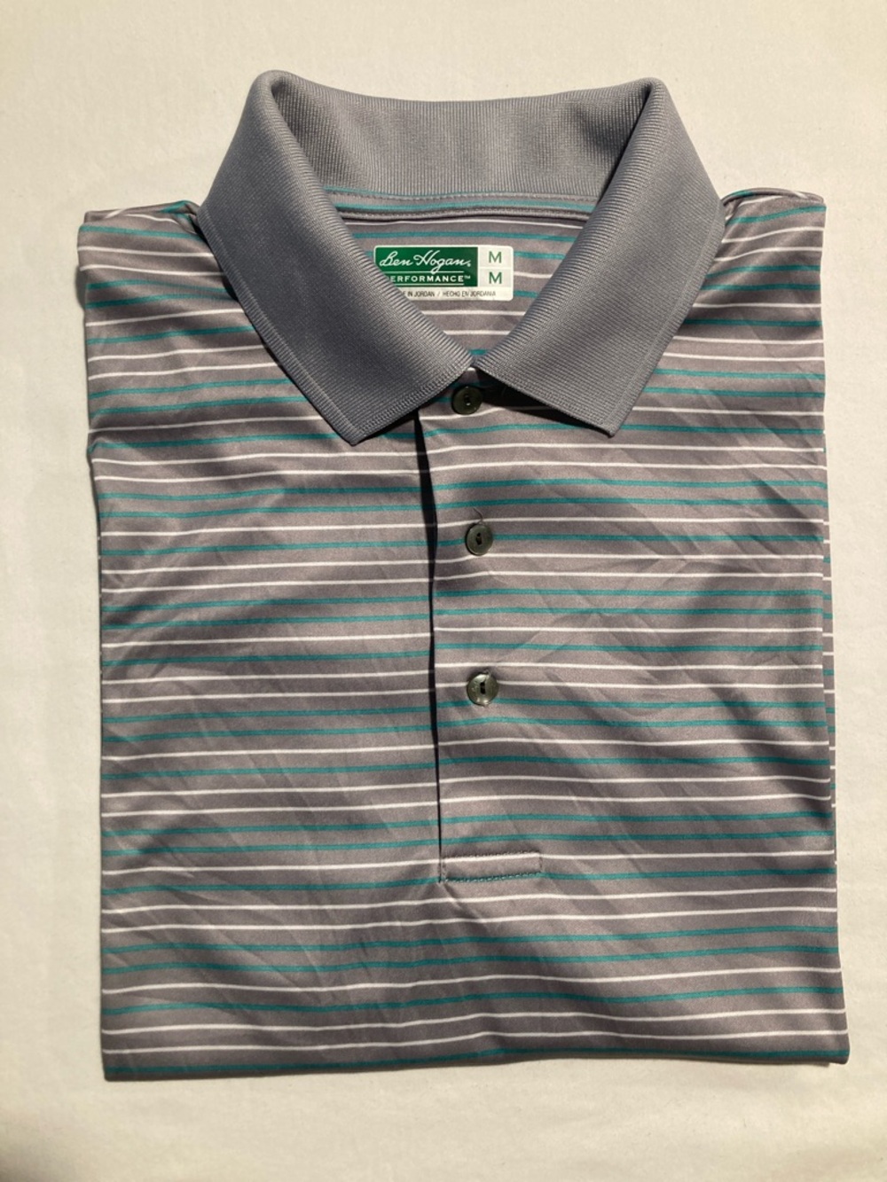 Ben Hogan Men's Performance Polo in Gray white and green stripes (Item No. C5)